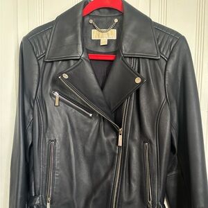 Michael Kors Midnight Blue Leather Biker Jacket